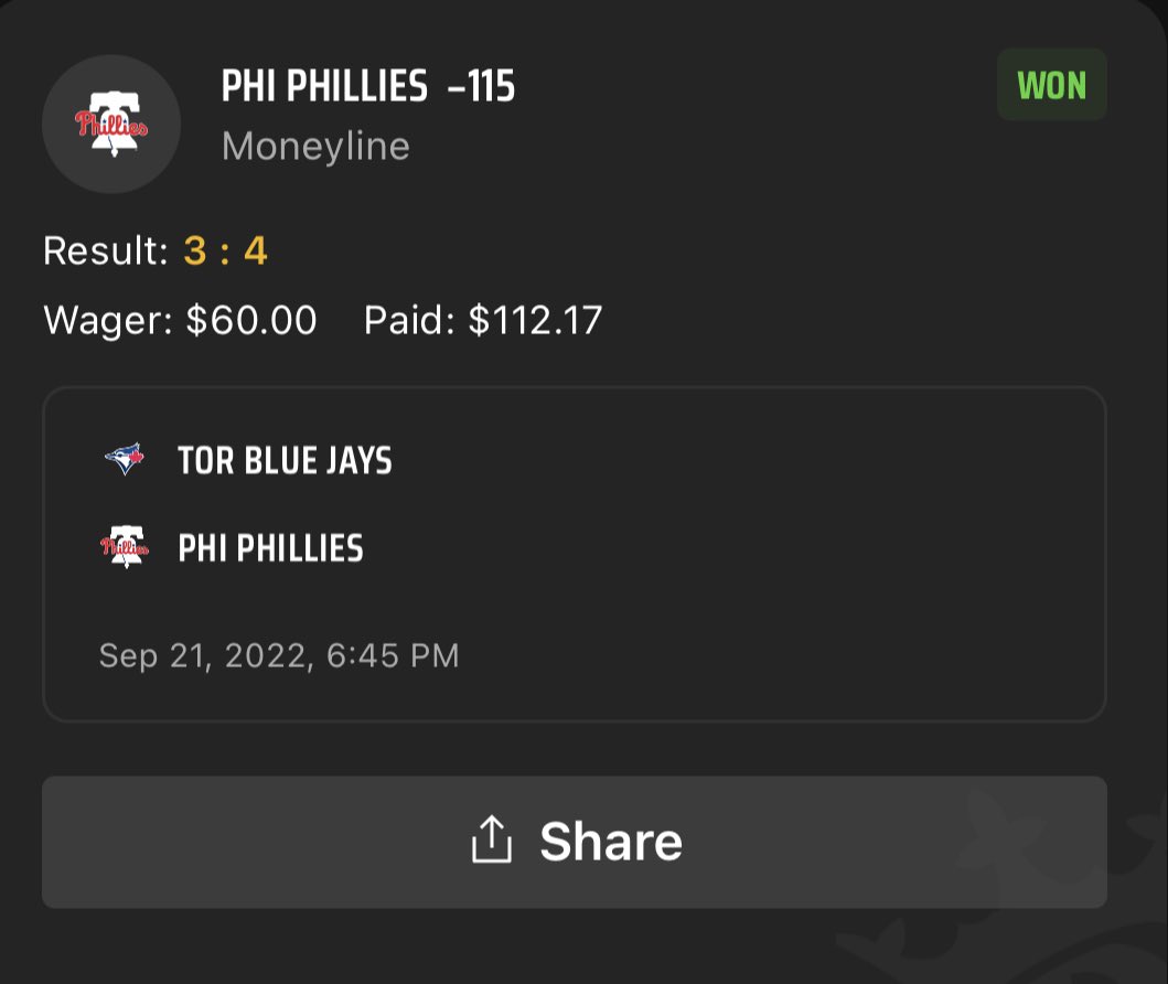 SEBettors's tweet photo. The Mets fucked us, the two injuries really hurt. You can’t account for that. If you follow our Patreon you would have seen we chased and man was it a sweat. Phillies ML and it was a close one. Here’s one winner, there were some others as well. #Betting #NJBets #Bets #Gamble #MLB https://t.co/VwZtlIznFF