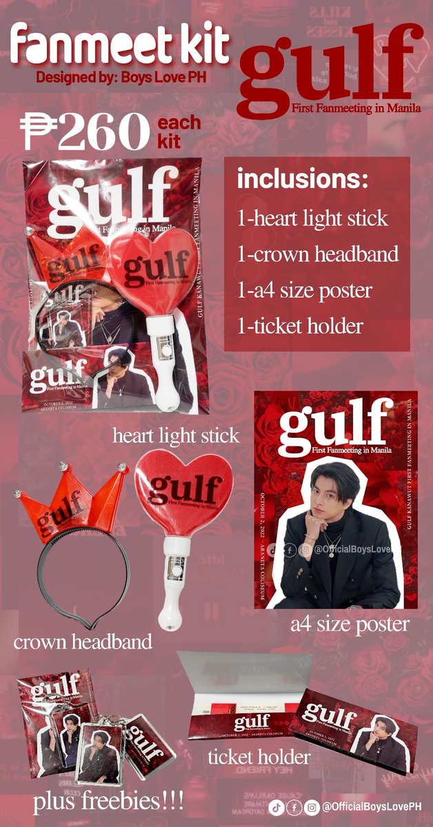OfficialBLPH's tweet photo. <PRE-ORDER>
‘GULF 1st Fanmeeting in Manila - Fanmeet Kit’ 
Designed By: Boys Love PH
PRICE: 260 Pesos each kit

#GulfKanawut
#GULF1stFanmeeting
#GulfinManila2022 https://t.co/8TZPDjNp7z