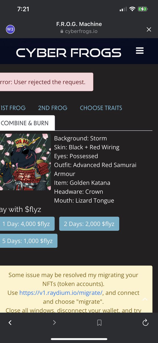 CalebNFTbro's tweet photo. What money I had left of my paycheck I used to it to pick up the rank 7 to merge with my rank 8 to max out all traits. It’s In the blender and will be completed soon. Just a regular guy that buys jpegs with his extra funds! Frogs fuck! @CyberFrogsNFT @AndyRewNFT  @cryptosile https://t.co/fGmpJhQCxW