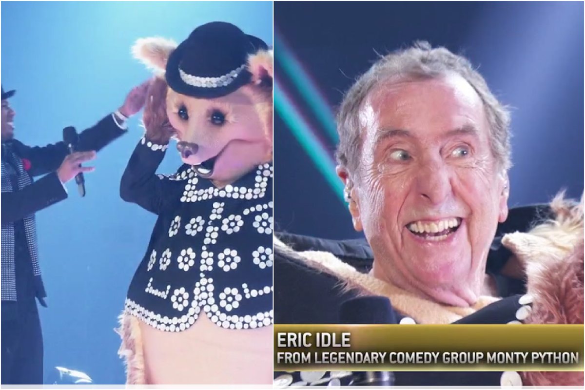 HollywoodJunket's tweet photo. @MaskedSingerFOX Second unmasking of #theMaskedSinger season 8 premiere was a legend! Eric Idle @montypython as #HedgehogMask ! #montypython https://t.co/1PacjXo7s9