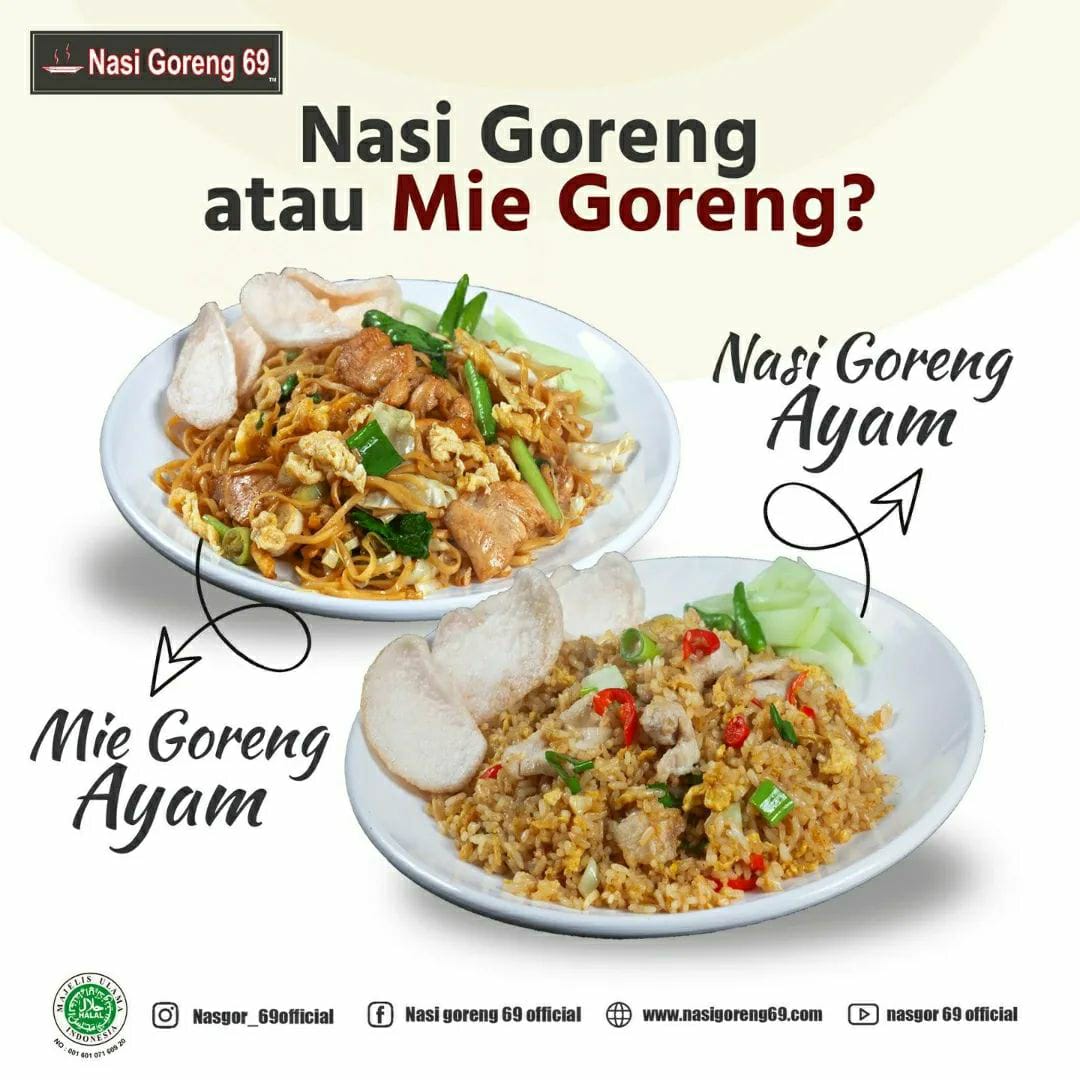 Makan siang hari ini maunya Nasi Goreng Ayam atau Mie Goreng Ayam? Dua-duanya sama-sama enak di Nasi Goreng 69🤩 

Ayo aja cussss merapat ke Nasi Goreng 69 di #TasteFoodStudio Lt 3 #MalioboroMall!