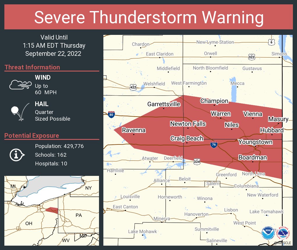 NWS Cleveland on Twitter "Severe Thunderstorm Warning including Youngstown OH, Warren OH and