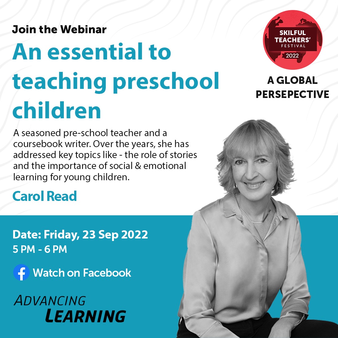 Join our upcoming webinar by Ms. Carol Read

Topic:  An essential to teaching preschool children
Date: Friday,23 Sep 2022
5 - 6 PM

Register at forms.gle/d2ufm5UftvfGkK…
WATCH ON FACEBOOK

#PreschoolTeaching

#MacmillanEducationIndia #AdvancingLearning #TeachersTraining