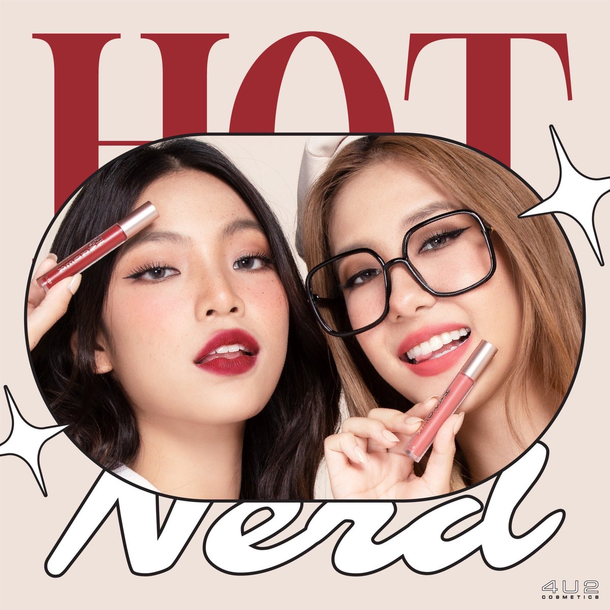 4U2Thailand's tweet photo. HOT &amp; NERD 🔥🧐 ใครเป็นสายไหนกันบ้างค้า

🔥 🍇 สายแซ่บฮอตสุดขีดแบบ ‘ ตาออม ‘ 
ต้องทาเบอร์ 31 SO BABY ค่า โทนแดงองุ่นปังมากกก 

🧐📖 สายเนิร์ดสาวแว่นสวยพราวเสน่ห์แบบ ‘ โจริญ ‘ ต้องเบอร์ 26 IN A MINUTE เลยลุคหวานๆ ซนๆ 

#4U2x4EVE #4U2Cosmetics
#BackToHarder #ไม่ดีจริงไม่มีภาคต่อ https://t.co/B2I70CkuOC