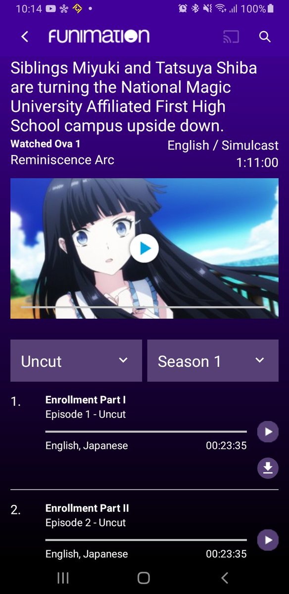 JRPictures's tweet photo. For any Australian Funimation users out there, the S1 dub for #Mahouka/#IrregularAtMagicHighSchool is legally available to watch for the first time, as Crunchyroll's stream of S1 is still not available (as way back then Hanabee had the streaming &amp; home video rights exclusively) https://t.co/vrLGeYJxd9
