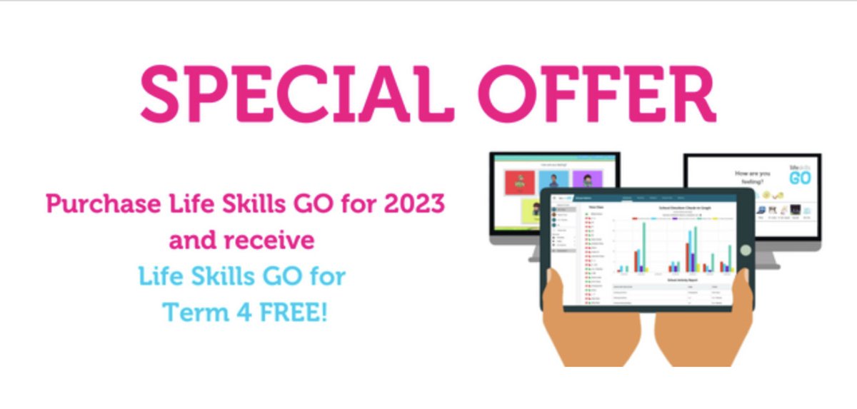 lsgroupau's tweet photo. Start 2023 in the best possible way with Life Skills GO FREE for Term 4
when you purchase a school licence. Speak with the GO team today 👉 https://t.co/BQEtE2jOxB
#lifeskillsgo #lifeskillsgroup #freeoffer #wellbeingprograms #teaching #wholeofschool https://t.co/mbyE64tkQU