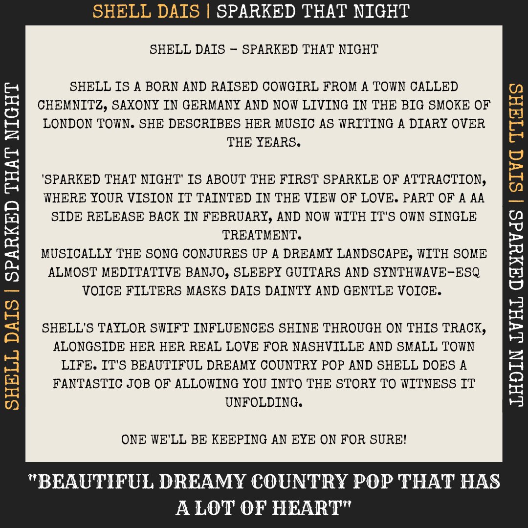 🌵 RODEO REVIEW🌵 @shelldaismusic - Sparked That Night Review ⬇️⬇️⬇️ 'Beautiful, dreamy country pop that has a lot of heart' Listen➡️open.spotify.com/track/729o0b1B…⬅️
