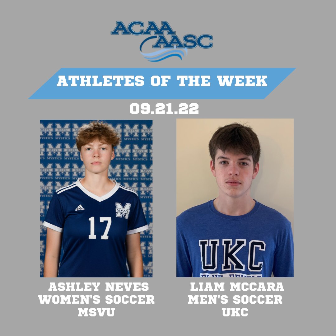 🚨 ATHLETES OF THE WEEK/ATHLÈTES DE LA SEMAINE 🚨

⚽️ Ashley Neves, MSVU
⚽️ Liam McCara, UKC

acaa.ca/aotw/index
#ACAAaotw