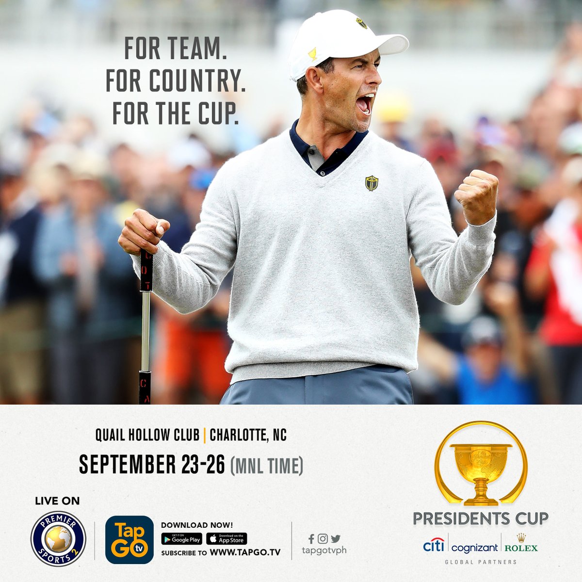 tapgotvph's tweet photo. Day 2 of The Presidents Cup begins in 1 hour!

Catch it LIVE on Premier Sports 2.  Stream it also on the NEW TapGO TV app.  

September 23: (12:30AM-6:30AM &amp; 11:30PM-6AM)
September 24: (7PM-6AM)
September 26: (12MN-6AM) https://t.co/gH7YUAqoAx