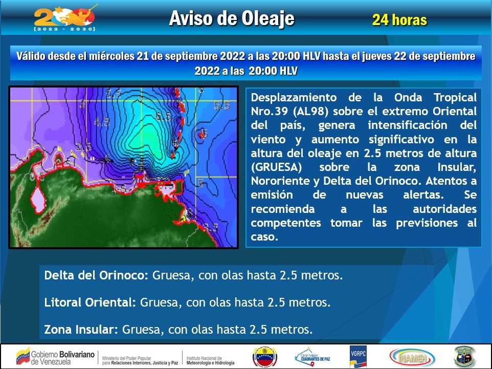 INAMEH's tweet photo. #21Sep #INAMEHInforma Aviso de Oleaje #VenezuelaProductiva https://t.co/wWUSTNngPN