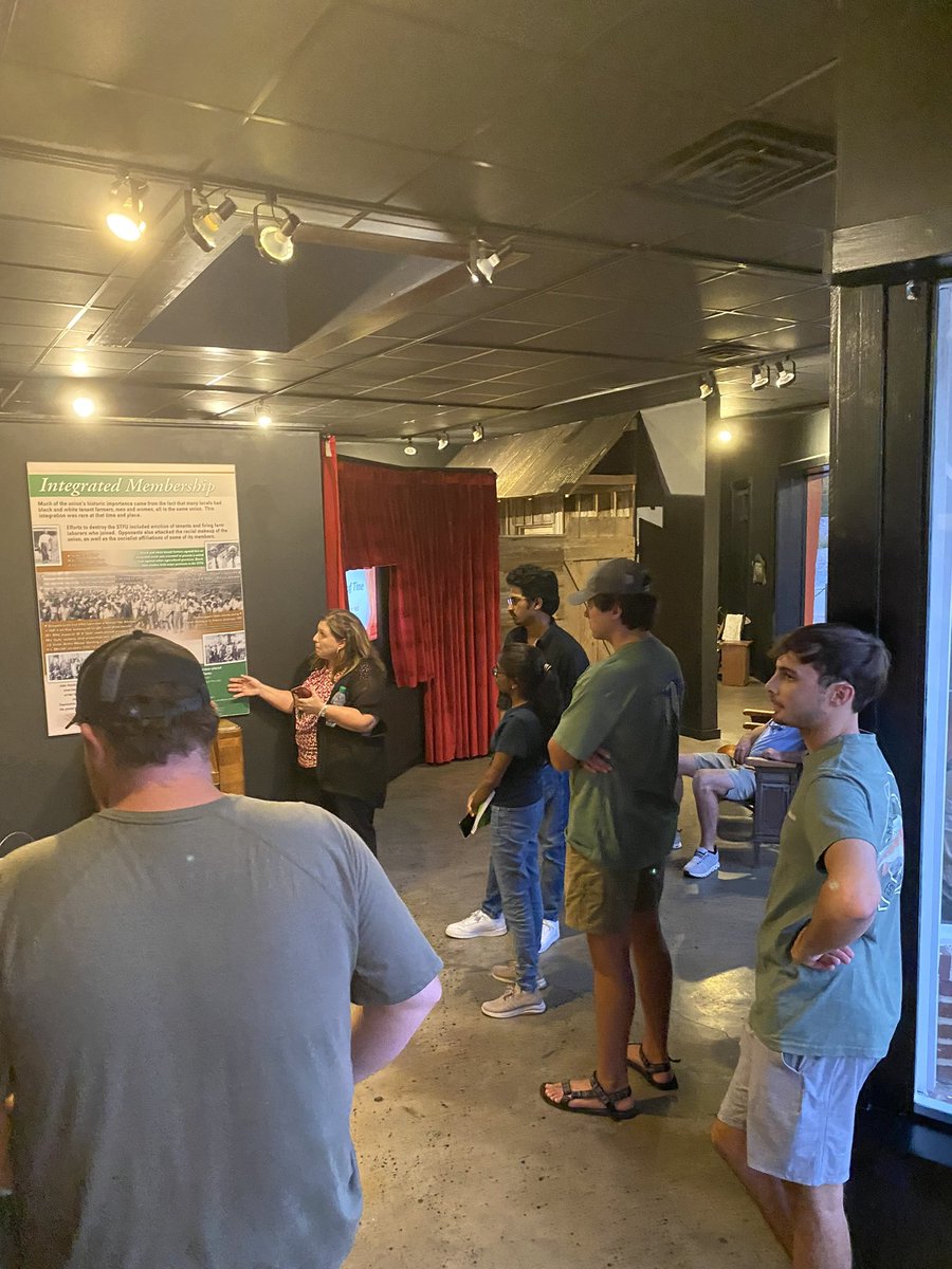 AStateCoA's tweet photo. Students from the A-State Agricultural Policy class &amp; CoA Professors Bert Greenwalt &amp; Jacob Manlove visited the Southern Tenant Farmers Museum in Tyronza, AR. Museum Director Penny Toombs &amp; A-State Heritage Sites Executive Director Adam Long led the informational tour.@stfmuseum https://t.co/4kYPS3cRdX
