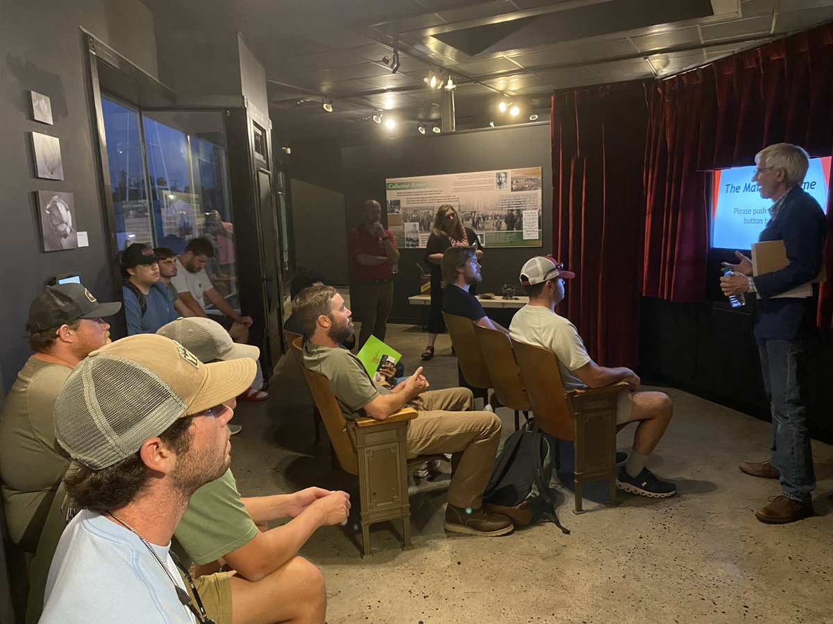 AStateCoA's tweet photo. Students from the A-State Agricultural Policy class &amp; CoA Professors Bert Greenwalt &amp; Jacob Manlove visited the Southern Tenant Farmers Museum in Tyronza, AR. Museum Director Penny Toombs &amp; A-State Heritage Sites Executive Director Adam Long led the informational tour.@stfmuseum https://t.co/4kYPS3cRdX