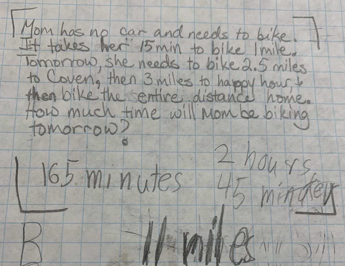 Realcleanliving's tweet photo. The kid asked for a math problem. This seemed fitting given tomorrow: #WorldCarFreeDay ⁦@thecovenco⁩ ⁦@DualCitizenBrew⁩  ⁦@MoveMNAction⁩ https://t.co/9SKv0XCzS5