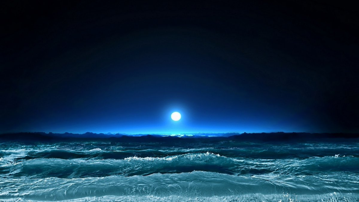 Moon, Light, Sea, Night, Waves, Art