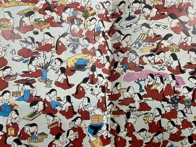 おたふくさんたちの大群。かわいいかわいい。おたふくが誉め言葉だったのがよくわかるね。しぐさの愛らしさとか、なぜか青木俊直先生の女の子を思い出しましたわ。 