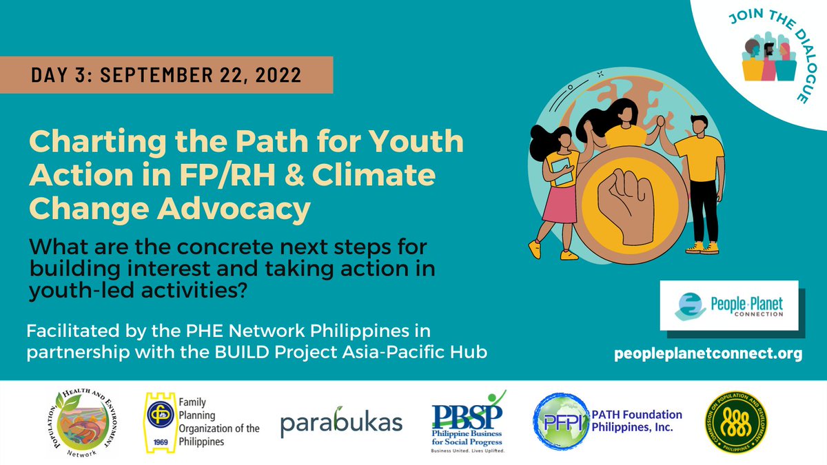 For our last day of our #PeoplePlanetConnect dialogue, we’re digging into the details. Join the conversation to share your ideas for concrete next steps for youth action in FP/RH & #climatechange advocacy. @parabukasHQ @OrgPbsp @OfficialPOPCOM