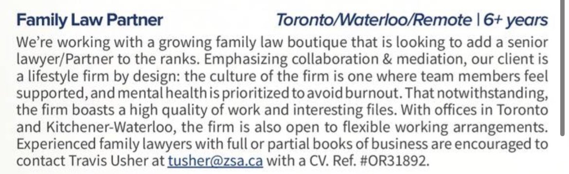 Job Alert 🚨 Family Law Partner #lawtwitter <a href="/LawJobsCAN/">Law Jobs in Canada</a>