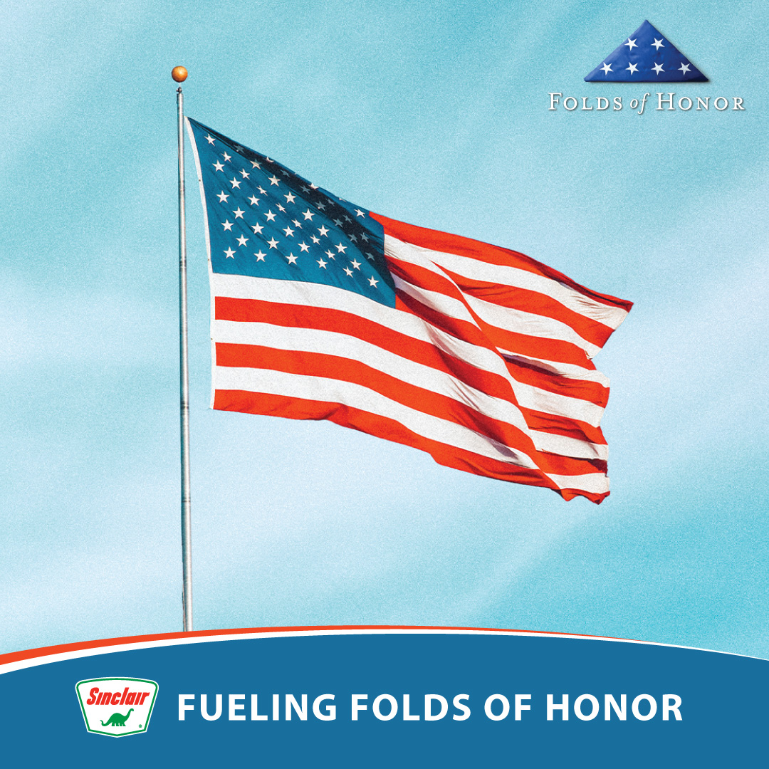 SinclairOilCorp's tweet photo. Join our mission to support families of fallen veterans. One to two cents of every gallon sold at participating Sinclair stations now through October 16th will go to fueling @foldsofhonor
#foldsofhonor #fuelingfoldsofhonor #honor #veterans #family #sinclairoil #sinclairDINO https://t.co/WeRuj9DNqd