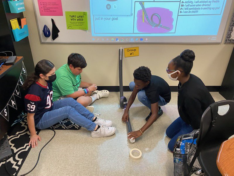 MKMSScience's tweet photo. Our 6th graders have been working together to build roller coasters in order to calculate average speed and gain a better understanding of potential and kinetic energy! @KendrickBroncos @PISDMSScience @PISDMIDDLE https://t.co/Q3ML1F3SlU