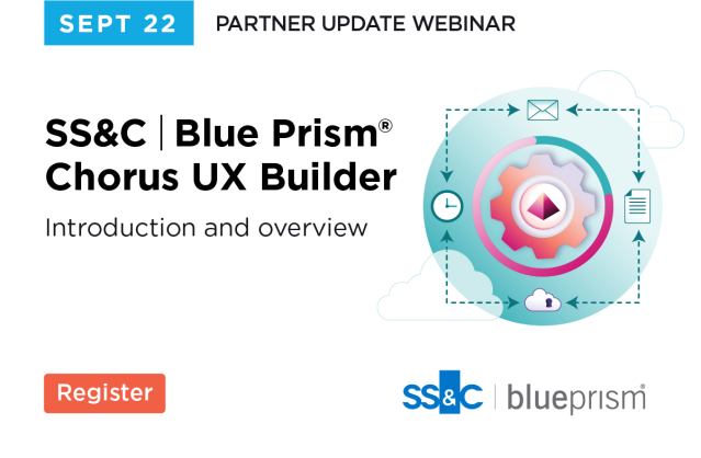 TanEdina's tweet photo. There's still time to join us for an introduction to SS&amp;C Blue Prism Chorus, our newly integrated #intelligentautomation platform! Register NOW for our Partner Update Webinar on Sept 22 about Chorus UX Builder. Register: https://t.co/4gNRvUivCJ https://t.co/migl1Qmq0w https://t.co/6UVCHTLMfe