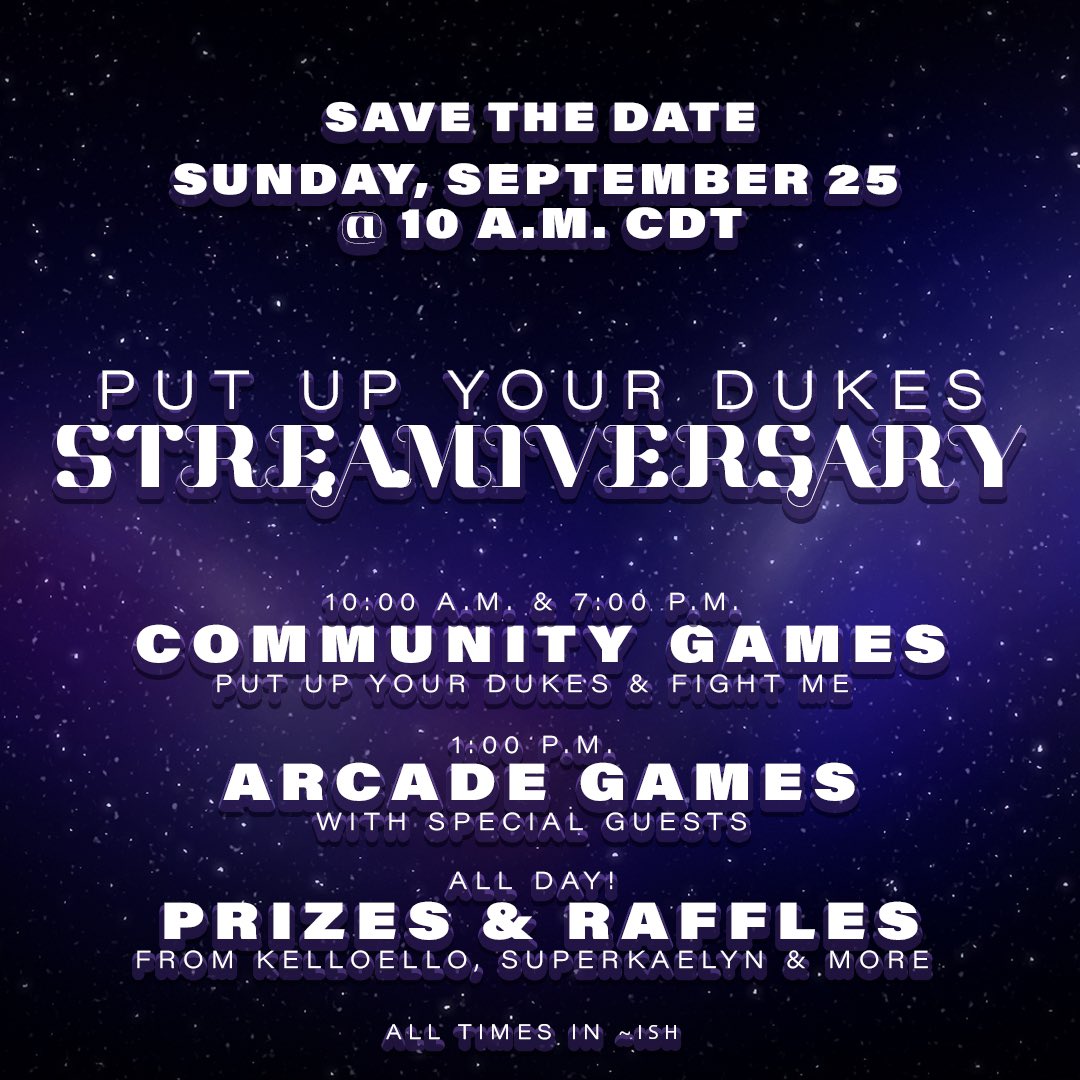 Questyn247's tweet photo. Heyyy sooo wanna play games with me on Sunday?? It’s a streamiversary! It’s a Duke•A•Thon! (Raising vet bill funds) &amp; I think it’s going to be so much fun!! More details in the thread ✨ https://t.co/oV8SovHHjC