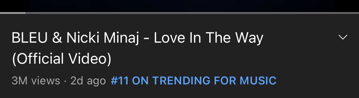 B4B243's tweet photo. The #LoveInTheWayVideo is now #11 on trending for music. +3 from 6 hours ago. π₯ https://t.co/9LlV9o1gq1