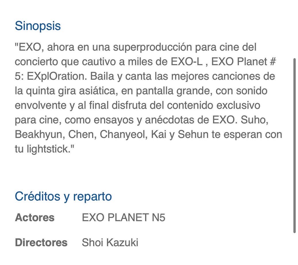 exolzonechile's tweet photo. YA APARECE DISPONIBLE LA TRANSMISIÓN EXO PLANET EXPLORATION EN CINEHOYTS!!!

Hasta el momento solo aparece en Santiago oriente pero según informaciones será transmitida en más de 20 cines del país. 
Pronto muy pronto mayor información! 🫶🏻 

@weareoneEXO https://t.co/bc3e2mcfab