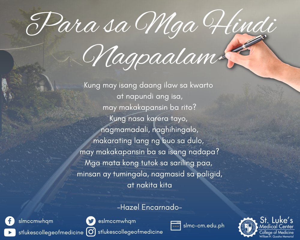 slmccmwhqm's tweet photo. Read the whole literary piece by going to this link: https://t.co/1QNib7ks9U
Visit the Facebook page and website of SLCM Iatros, the official student publication of SLMCCM:
https://t.co/acWfGM3xnx
https://t.co/9JN82aKcy8
#SLMCCM #Lukandoit #Lukandoboth #GalingngLukan #Iatros https://t.co/n1yUpZl4PE