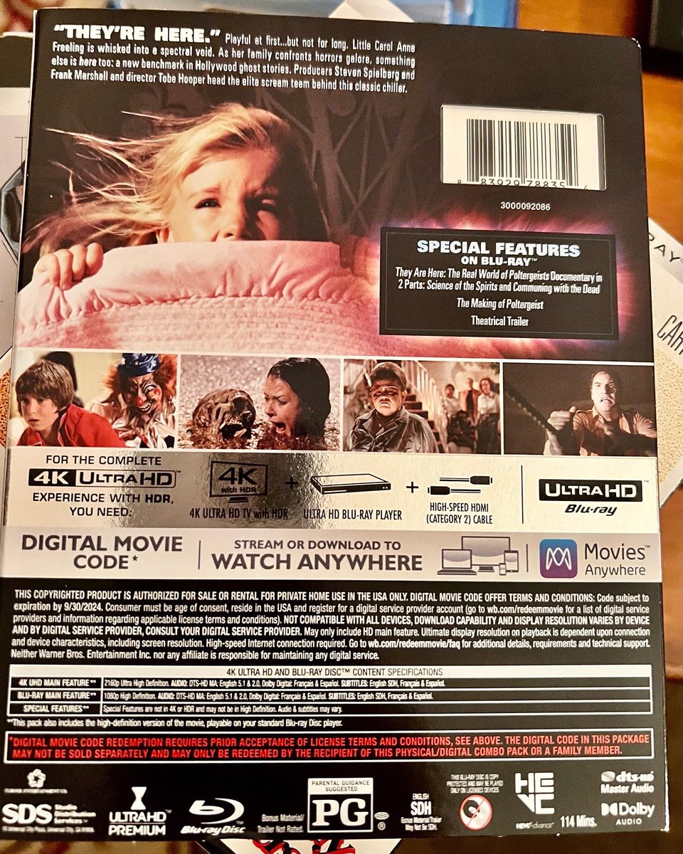 a_jmangano's tweet photo. It’s time for me to start watching scary movies. This is my favorite. Poltergeist in 4K. Stunning transfer! Take note of the warning on the front cover. #Poltergeist #4KUltraHD #PhysicalMediaForever #IDontStream #StreamingSucks #80smovies #StevenSpielberg #DiscOrNothing https://t.co/ltqrNTX821