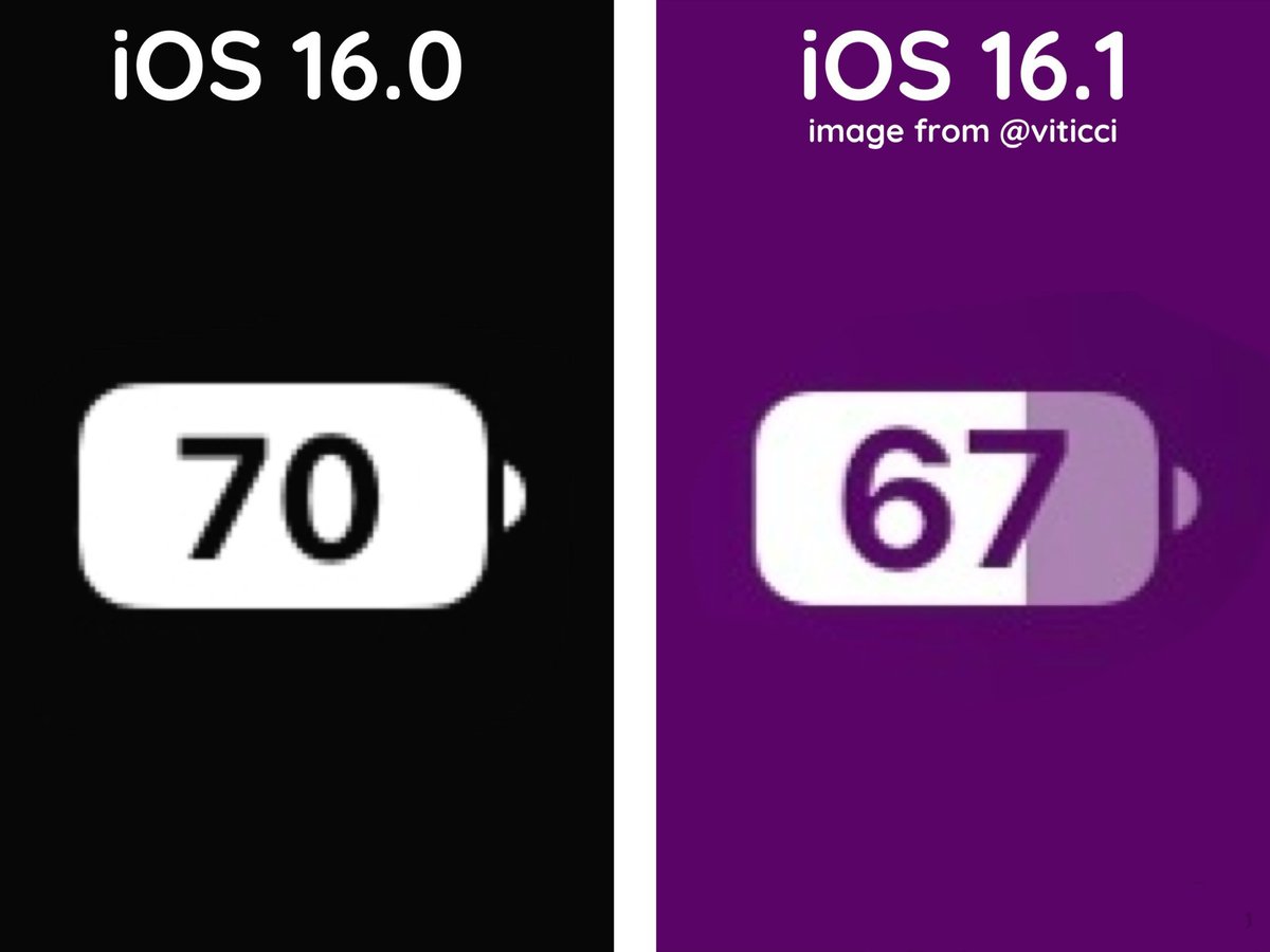 Nichix2's tweet photo. Ya salió la neta de iOS 16.1, una de sus novedades más notables es el nuevo icono de batería https://t.co/3IIqopLBjh