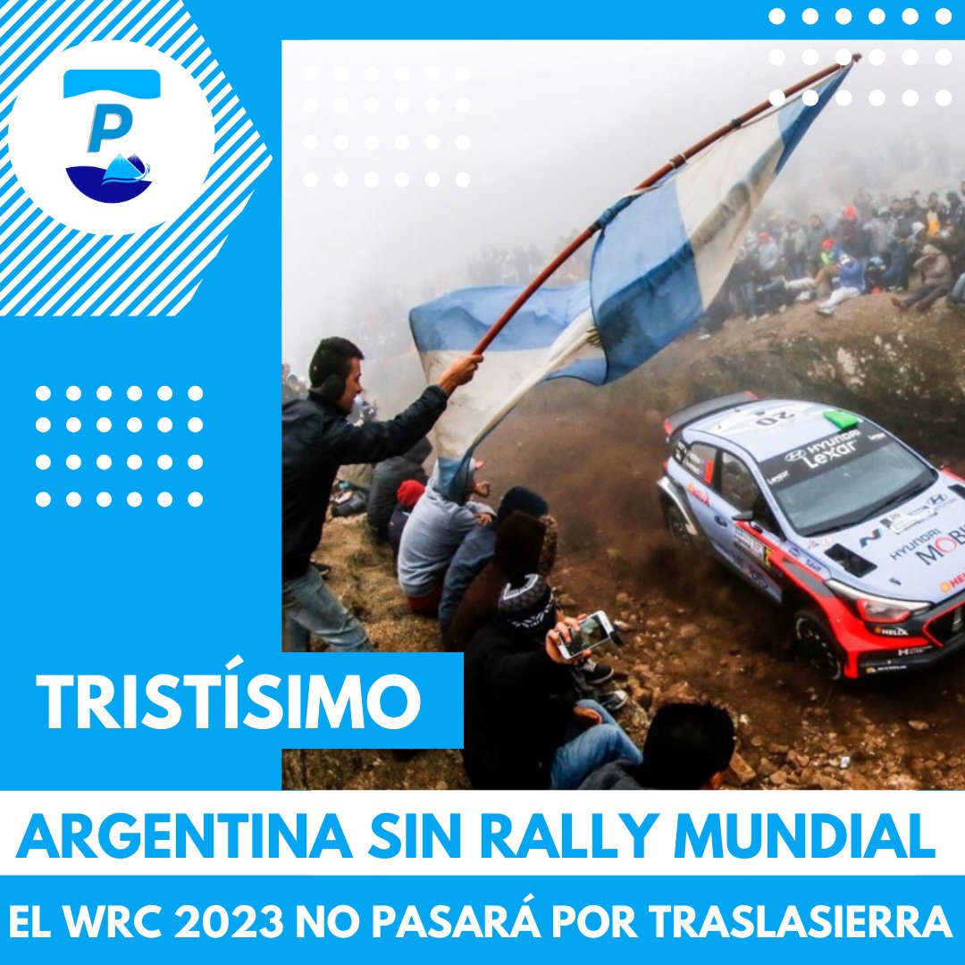 Tristísimo. 🚫🏁 
Argentina no será parte del calendario 2023 del WRC. Así lo informó hoy el Automóvil Club Argentino y el Comité de Organización. El Rally no visitará Traslasierra y los tramos históricos Giulio Cesare -Mina Clavero y Cóndor- Copina. 
Cuanto duele.