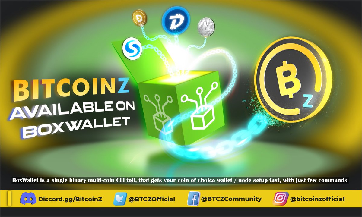 #BitcoinZ #Chain available on <a href="/box_wallet/">BoxWallet</a> 

#BoxWallet is a single binary multi #coin CLI tool, that gets your coin-of-choice #wallet / #node set-up fast, with just a few #commands.

- #github link : github.com/richardltc/box…

#BTCZ - #DGB - #DOGE - #SYS - #LTC - and many more...
