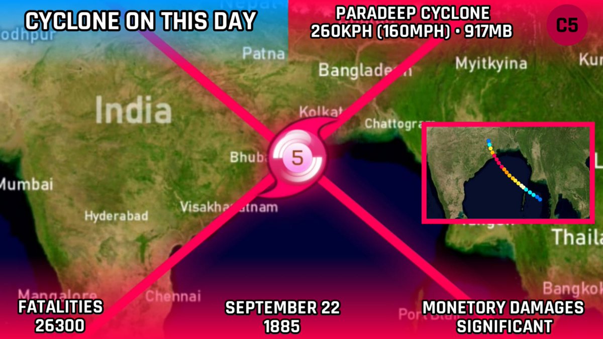 CycloneAnalyser's tweet photo. #COTD
On This Day a #SuperCyclone struck at #FalsePoint, #Paradip of #Odisha with storm surge upto 7 meter causing fatalities upto 26,300.

Video animation - https://t.co/f5mMD3YO5U https://t.co/urB0yEtSmK