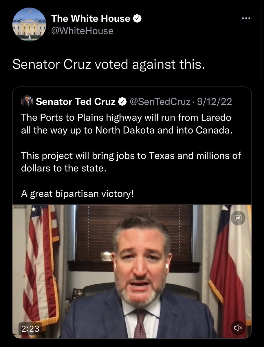TheWoodshead's tweet photo. The White House calling out Ted Cruz is exactly what I needed today. 🔥 https://t.co/0imf4c8mYT