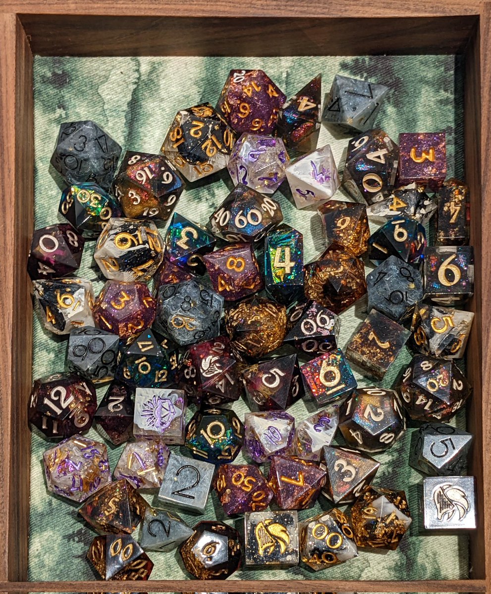 Making new character palettes is fun! This one is for my Artificer! Featuring dice from: <a href="/KhopperDice/">Khopper Dice (Kat the Bard ♡)</a> <a href="/dicepoint/">dicepoint</a> <a href="/WarlocksWard/">Warlocks Ward Dice</a> <a href="/shadowedladysif/">Andria 🌻 🧡🫶</a> <a href="/DualityDice/">Duality Dice</a> <a href="/kreatechaosdice/">kreationsofchaosdice</a> <a href="/DiceDjinn/">The Dice Djinn</a>