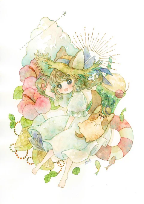 昭和ゴジュウキュウネンニ爆誕シマシタ。生涯アナログ透明水彩を貫きます。鍵盤絵も混ぜてみました。普段は一次創作ケモ耳でイラスト描いています#昭和生まれの絵描きさんの絵を魅せて 