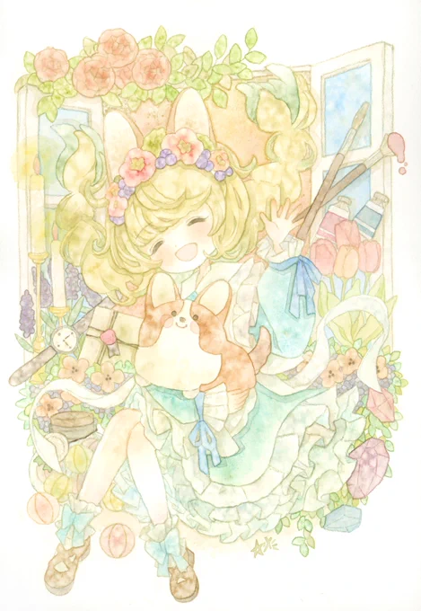 昭和ゴジュウキュウネンニ爆誕シマシタ。生涯アナログ透明水彩を貫きます。鍵盤絵も混ぜてみました。普段は一次創作ケモ耳でイラスト描いています#昭和生まれの絵描きさんの絵を魅せて 