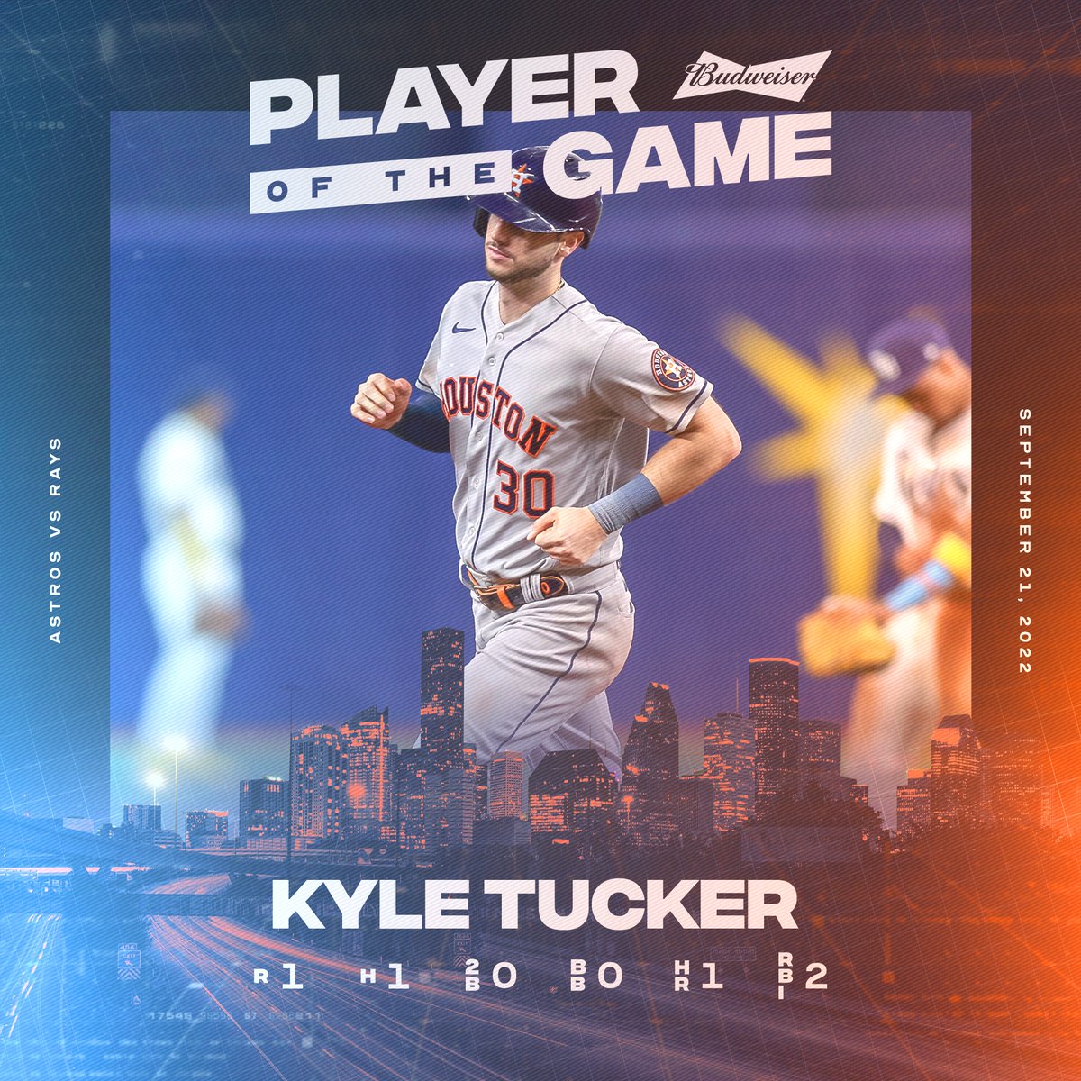 astros's tweet photo. The go-ahead HR in his hometown.

King Tuck is tonight's @budweiserusa Player of the Game!

#LevelUp https://t.co/Z98YD7y8m2