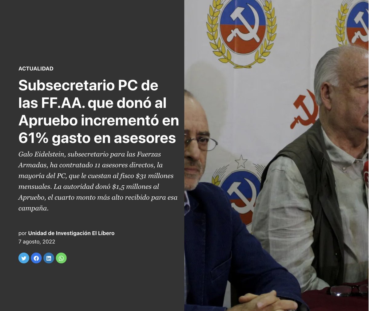 En estos momentos se encuentra en riesgo la seguridad del país, tanto por la información “hackeada” como por la  intervención del ejército del subsecretario de FFAA Galo Eldestein.
Boric debe renunciar por su responsabilidad de no prestar atención al peligro advertido x las FFAA