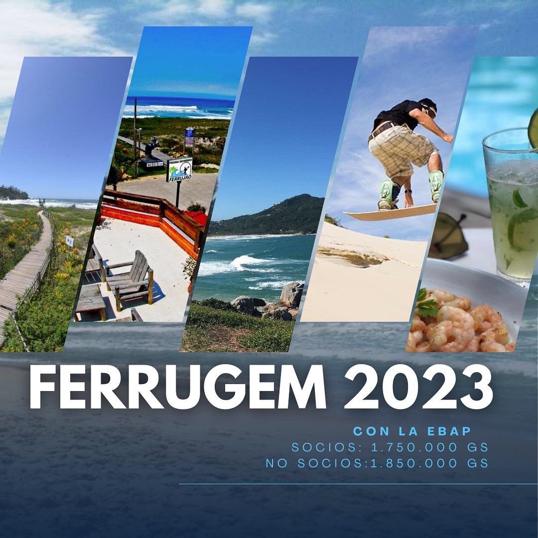 NOS VAMOS A FERRU 🇧🇷

La EBAP te trae un viaje imperdible 🤩

Del 10 al 17 de febrero de 2023!!!

- Cena EBAP 
- Posada a 50m. de la playa
 - Visitas a las mejores playas de la zona🏖️ y nos vamos a surfear en las Dunas de Do Siriu ‼️‼️

Y mucho más... 

NOS VEMOOS🇧🇷🇧🇷🇧🇷