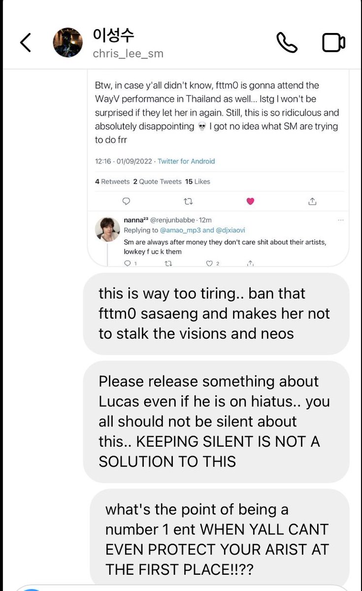 need_HolyWater_'s tweet photo. @dagangbujang @yukheii25 @xuxiisagift
here ..i was just sending dm to him how wayv get mistreated, the other companies release statement and calling the sme xenophobic + fttm0 + https://t.co/GfLdzFJ7bE
#PROTECTWAYV
#SMGIVEUSASTATEMENT #JUSTICEFORLUCAS #BRINGLUCASBACK #WAYVIS7 https://t.co/RekWLmEORa