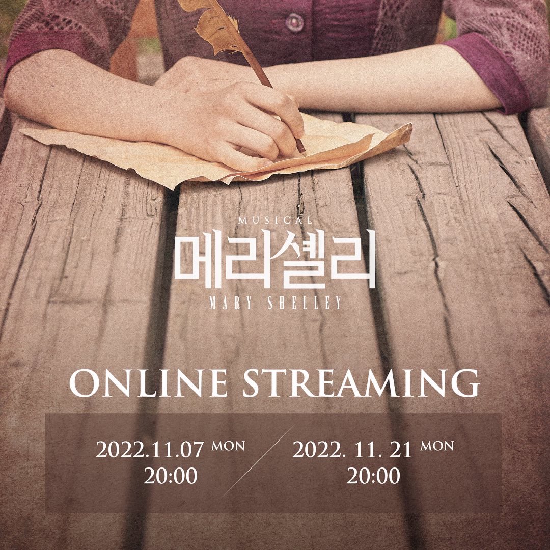 beautifulway21's tweet photo. "그동안 잘 지냈지?"

뮤지컬 <#메리셸리> 온라인 스트리밍 안내!

📜2022년 11월 7일(월) 20시 
📜2022년 11월 21일(월) 20시

✔2022년 9월 29일(목) 오후 2시 티켓 오픈
✔예매처: 티켓링크, 네이버TV, 예스24

자세한 사항은 이미지를 참고해 주세요. https://t.co/J5ccYe2Nc2