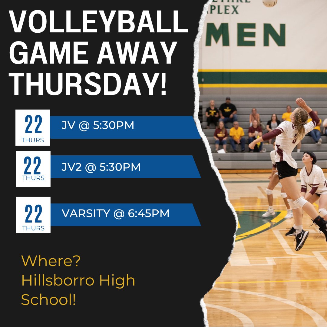 Come support your volleyball teams on Thursday @Hillsboro High!