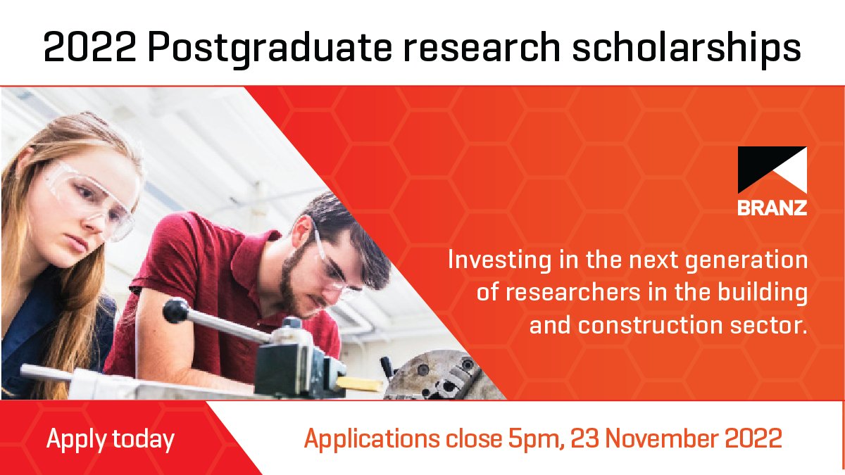 Become a BRANZ scholar... We are excited to let you know that the 2022 BRANZ postgraduate scholarship round is now open. ow.ly/htQO50KPQxG