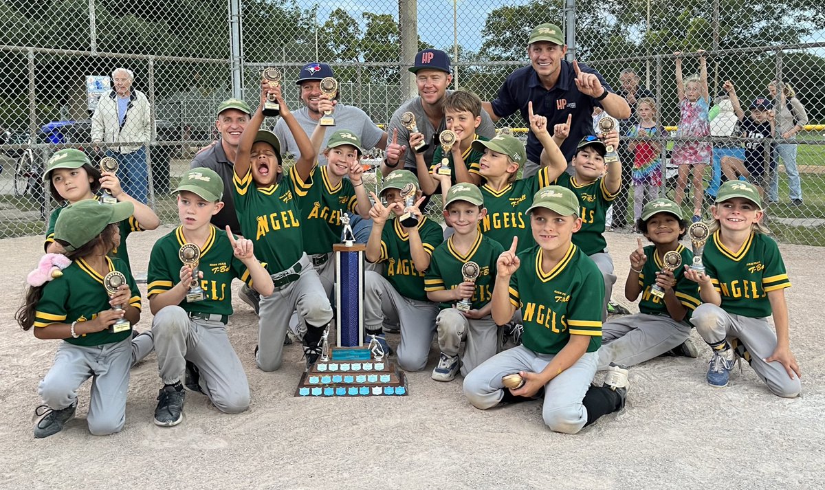 HighParkBasebal's tweet photo. What a game. What. A. Series. Angels are 2022 T-ball champions after downing the Expos 19-18, winning the final series 2-1. Congratulations, kids! #hpll #highparklittleleague #tball https://t.co/9lTR20711b
