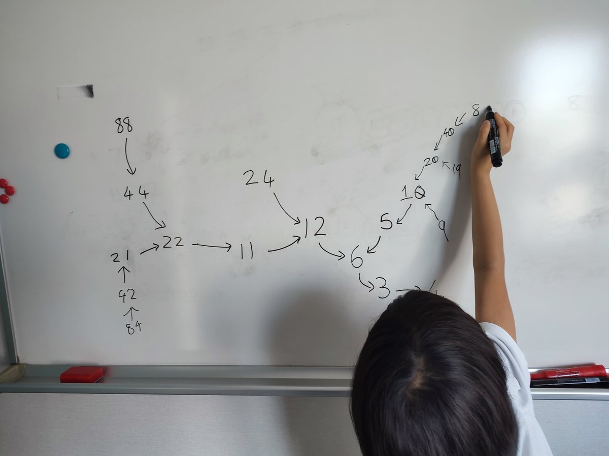 MathsWithMrHill's tweet image. My Y3s mapped out all the numbers 1-100 using the 'if odd(+1)  if even(1/2 it)' rule. They loved it and likened it to the Tokyo train network! Also the longest line starts with an unexpected number #mathsbtc #mathsenrichment