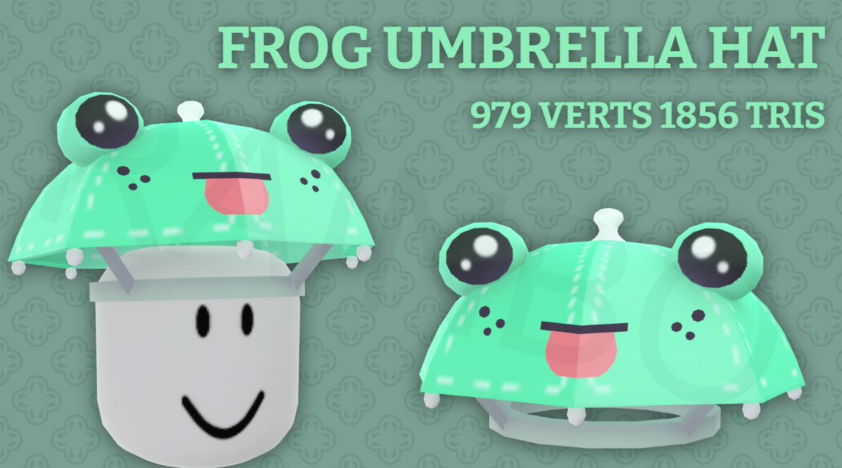 Anonymous1239_'s tweet photo. FROG UMBRELLA HAT 🐸

the frog will protect you from the sun because it is a frog but also the frog is an umbrella🤯⛱️

streamed the whole creation process in vc in @UGCApplicants server (and it was pretty awesome))

#Roblox #RobloxUGC #UGC #RobloxDEV #UGCConcept https://t.co/y62o06NTDI