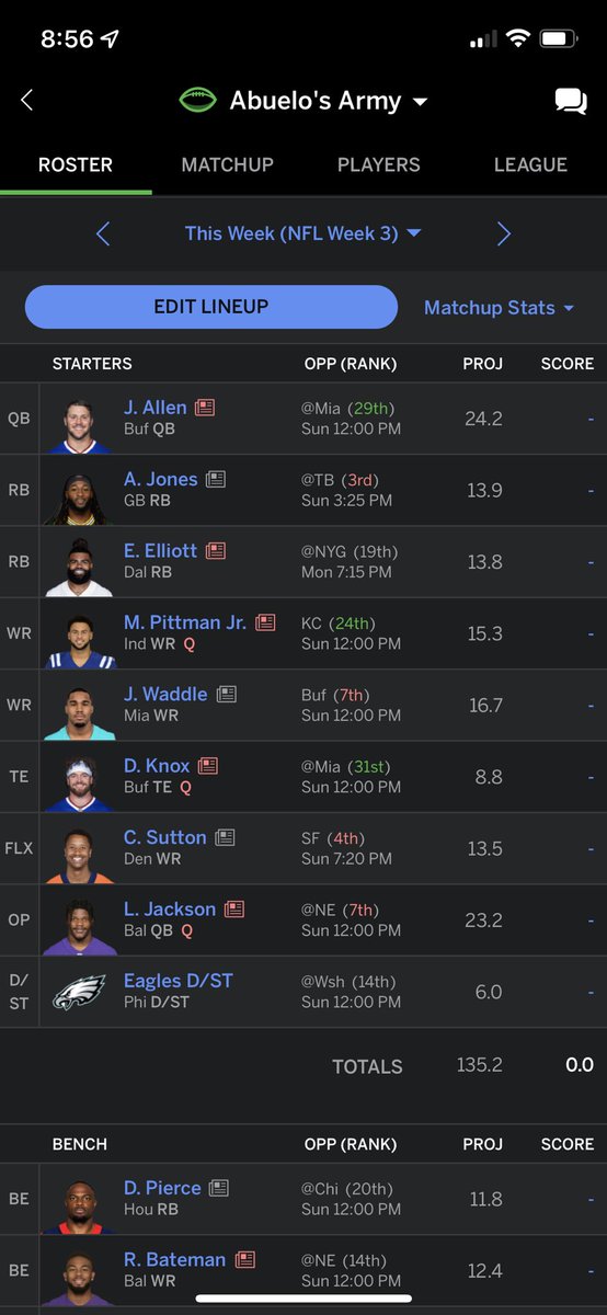 DirtyChewbacca's tweet photo. @fantasyfocus Team Name: Abuelos Army
League Size: 10 team
League Type: Full PPR Superflex

What do I do with Zeke? https://t.co/Sf48d9oUQr