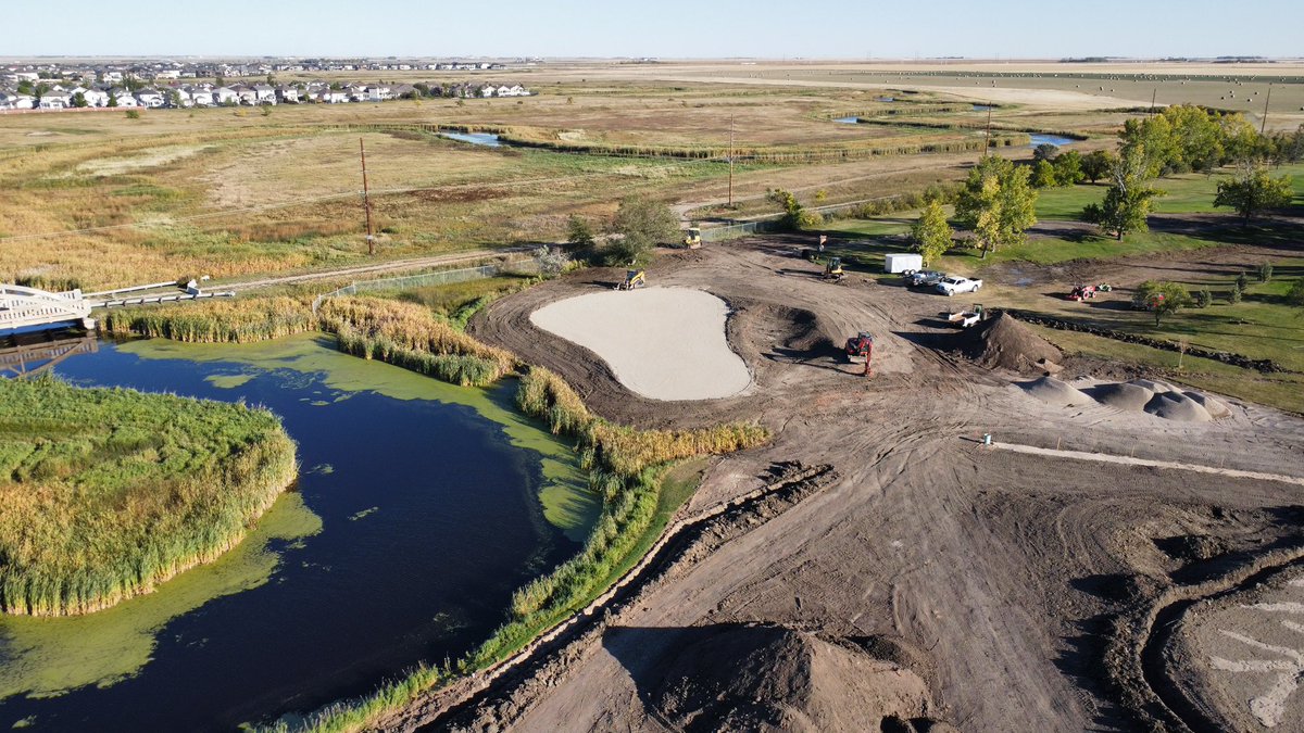 The outline of the new 15 green <a href="/The_Wascana/">Wascana Country Club</a> is defined by the pea gravel layer installed today.  Team installed herringbone drainage, exit drains and pea gravel over last two days.  Rootzone installation begins tomorrow morning.  <a href="/Chad_Fawcett/">Chad Fawcett</a>