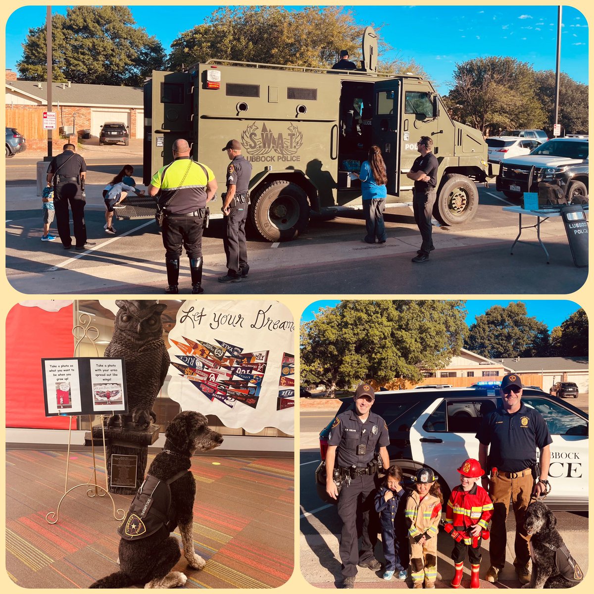 BergenLPD's tweet photo. Today @LubbockPolice Motors unit, SWAT and of course Justice ๐พ๐พ๐พ participated in Career Day @LubbockISD Miller Elementary #careerday #Lubbock #lubbockpolice #lubbockpd https://t.co/eIBrZrajeY